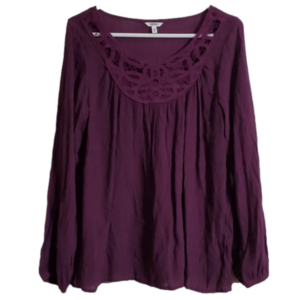 Sonoma Women's Purple Long Sleeve Embroidered Neckline Tunic Size Small